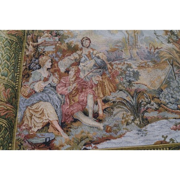 VTG Woven Tapestry Wall Hanging French Landscape Romantic by Sea Gull 43"x33.5" - Picture 3 of 15